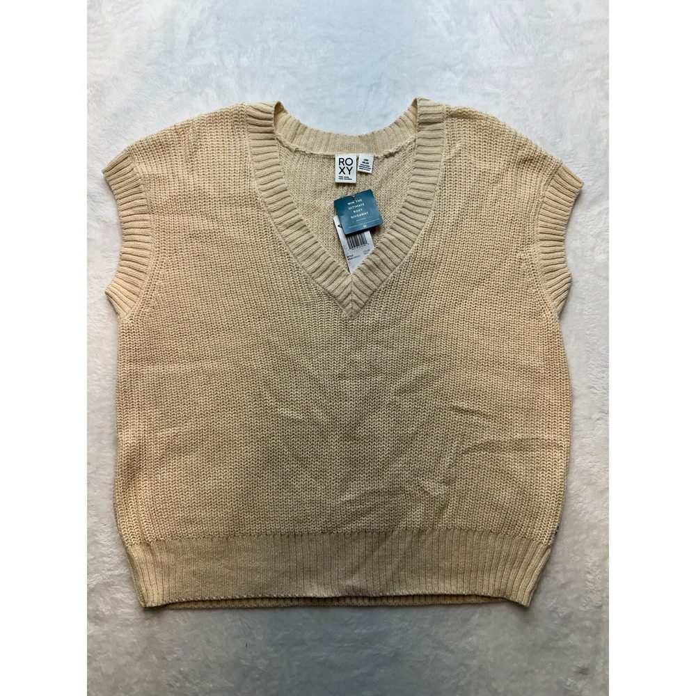 Roxy Womens V Neck Knit Sweater Vest Cream Beige Size Large - 189